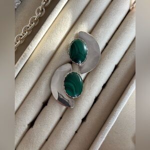 Sterling Silver and Malachite Vintage Earrings